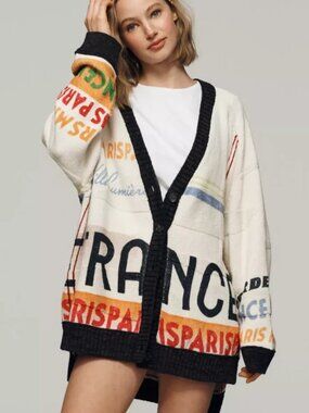 Anthropologie Maeve Cotton Blend Boyfriend Cardigan Sweater Paris France XL NWT